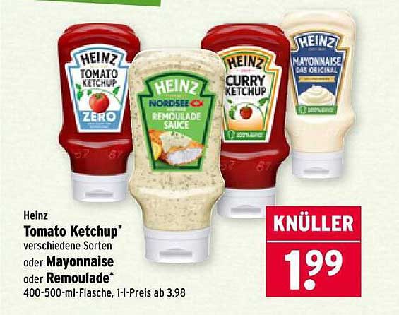 Heinz Tomaten Ketchup und verschiedene Sorten oder Mayonnaise oder Remoulade