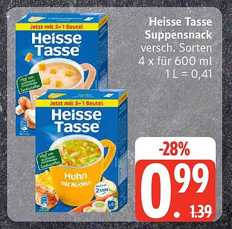 Heisse Tasse Suppensnack verschiedenste Sorten 4 x für 600 ml