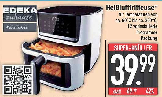 Heißluftfritteuse für Temperaturen von ca. 60°C bis ca. 200°C