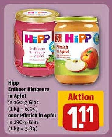 Hipp Erdbeer Himbeere in Apfel oder Pfirsich in Apfel