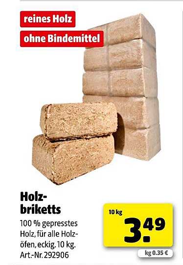 Holzbriketts - 100 % gepresstes Holz, ohne Bindemittel