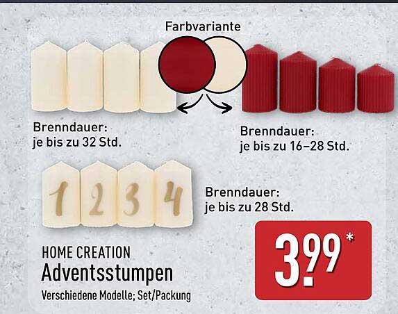 HOME CREATION Adventsstumpen - Verschiedene Modelle; Set/Packung