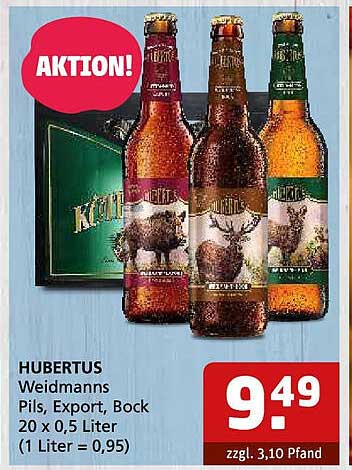 HUBERTUS Weidmanns Pils, Export, Bock 20 x 0,5 Liter