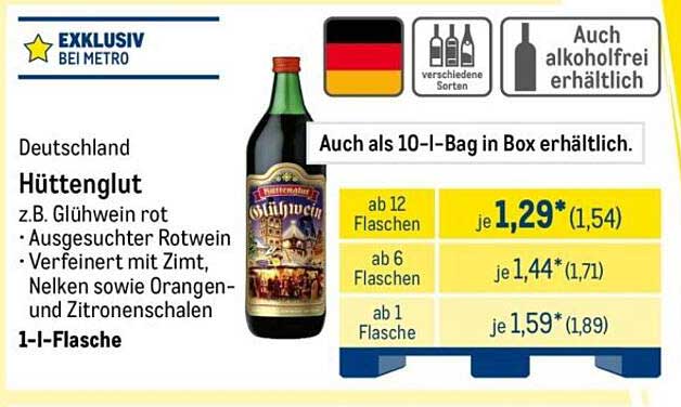Hüttenglut Glühwein - 1-Liter-Flasche