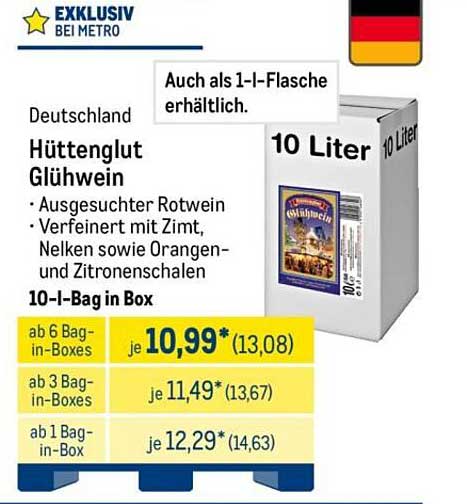 Hüttenglut Glühwein - 10 l Bag-in-Box