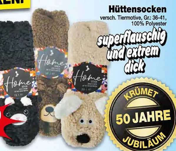 Hüttensocken in verschiedenen Tiermotiven, Gr. 36-41, 100% Polyester
