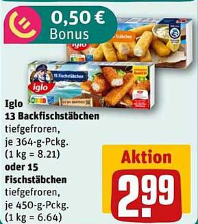 Iglo 13 Backfischstäbchen tiefgefroren, je 364-g-Pack