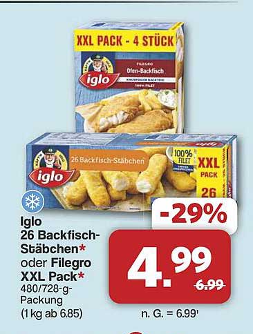 Iglo 26 Backfisch-Stäbchen oder Filegro XXL Pack