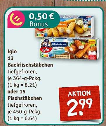 Iglo Backfischstäbchen oder Fischstäbchen Aktion