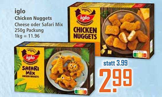 iglo Chicken Nuggets Cheese oder Safari Mix 250g Packung