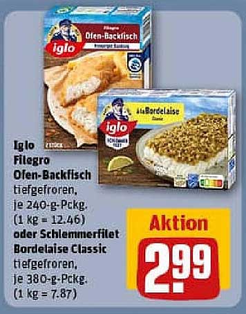 Iglo Filegro Ofen-Backfisch tiefgefroren, je 240-g-Pckg. für nur 2,99 Euro