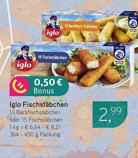 Iglo Fischstäbchen 13 Backfischstäbchen oder 15 Fischstäbchen
