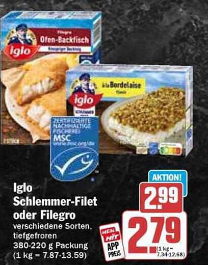 Iglo Schlemmer-Filet oder Filegro, verschiedene Sorten, tiefgefroren