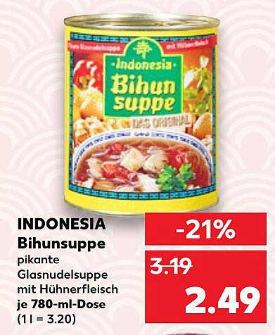 INDONESIA Bihunsuppe pikante Glasnudelsuppe mit Hühnerfleisch je 780-ml-Dose