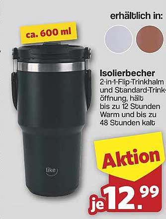Isolierbecher 2-in-1-Flip-Trinkhalm und Standard-Trinköffnung