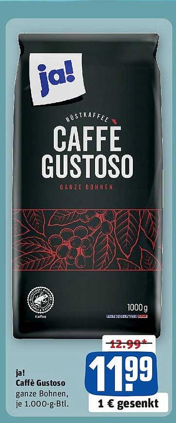 ja! Caffè Gustoso ganze Bohnen, je 1.000-g-Btl.