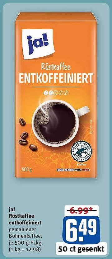 ja! Röstkaffee entkoffeiniert 500 g