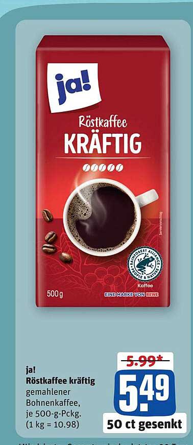 ja! Röstkaffee kräftig, gemahlener Bohnenkaffee 500 g