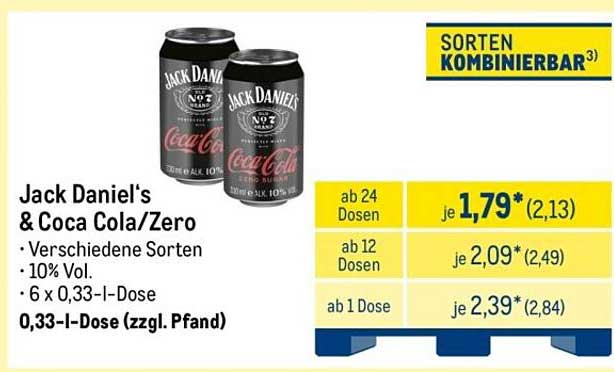 Jack Daniel's & Coca Cola/Zero - 6 x 0,33-l-Dose