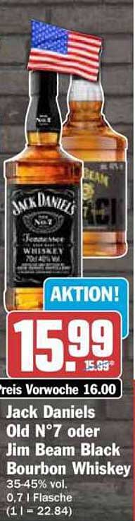 Jack Daniels Old N°7 oder Jim Beam Black Bourbon Whiskey 0,7L