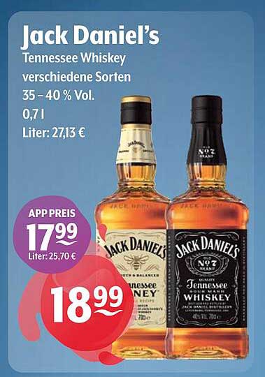 Jack Daniel's Tennessee Whiskey verschiedene Sorten 0,7l