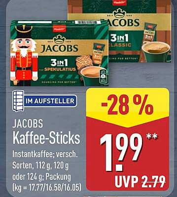 JACOBS Kaffee-Sticks 3in1 Spekulatius und Classic, 120g