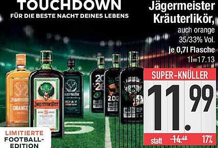 Jägermeister Kräuterlikör, auch orange 35/33% Vol. je 0,7l Flasche