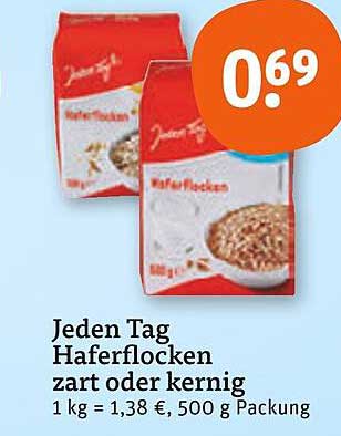 Jeden Tag Haferflocken zart oder kernig 500 g Packung