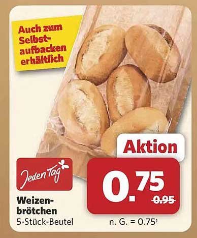 Jeden Tag Weizenbrötchen 5-Stück-Beutel