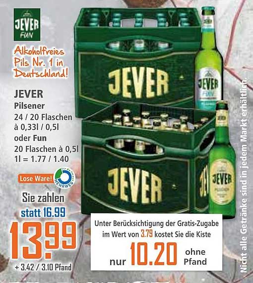 JEVER Pilsener alkoholfrei – 24er Kiste für nur 10,20 € ohne Pfand