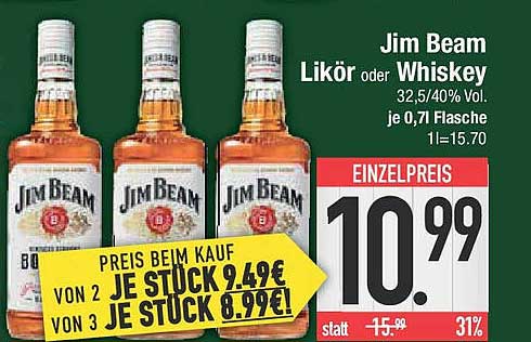 Jim Beam Likör oder Whiskey 0,7 l Flasche