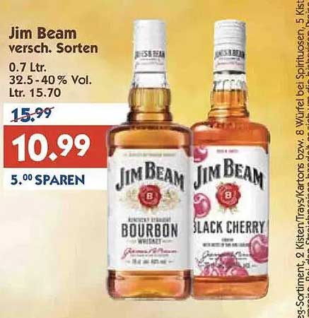 Jim Beam vers. Sorten - 0,7 L für nur 10,99 €
