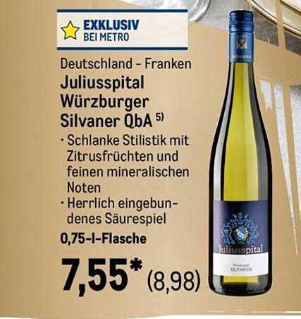 Juliusspital Würzburger Silvaner QbA 0,75 l - Exklusiv bei METRO