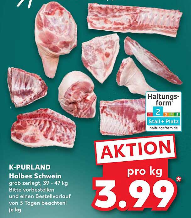 K-PURLAND Halbes Schwein grob zerlegt, 39 - 47 kg