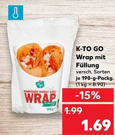 K-TO GO Wrap mit Füllung versch. Sorten, je 190-g-Pack.