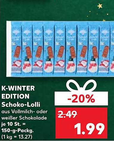 K-WINTER EDITION Schoko-Lolli aus Vollmilch- oder weißer Schokolade je 10 St. = 150-g-Pack.