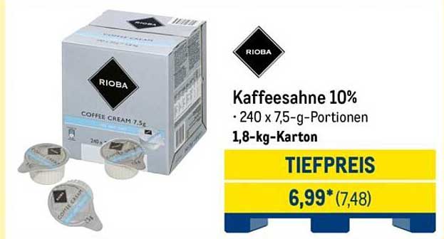 Kaffeesahne 10% - 240 x 7,5-g-Portionen im 1,8-kg-Karton