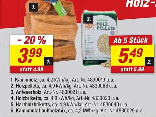 Kaminholz - 20% Rabatt auf 3,99 € statt 4,99 €