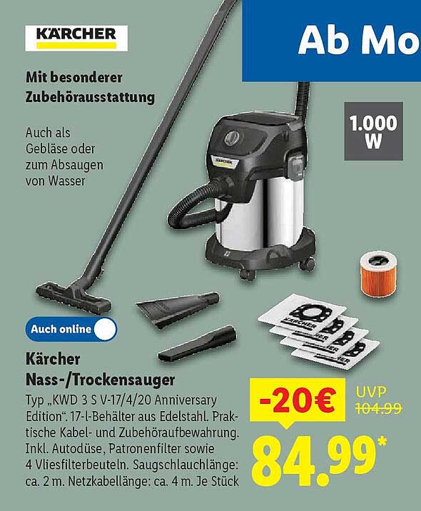 Kärcher Nass-/Trockensauger Typ KWD 3 S V-17/4/20 Anniversary Edition