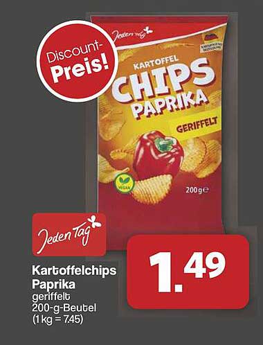 Kartoffelchips Paprika geriffelt 200-g-Beutel