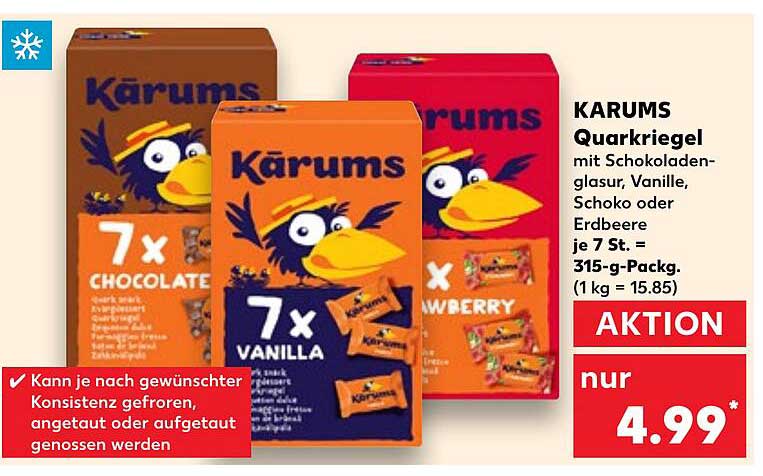 KARUMS Quarkriegel mit Schokoladenglasur, Vanille, Schoko oder Erdbeere