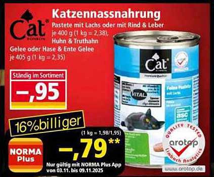 Katzennassnahrung von Cat: Leckere Pastete mit Lachs oder Rind & Leber
