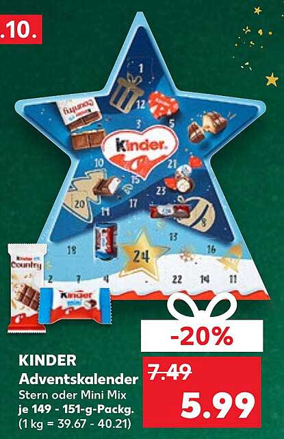 KINDER Adventskalender Stern oder Mini Mix 149 - 151 g