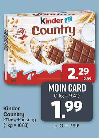 Kinder Country 211,5-g-Packung (1 kg = 10,83)