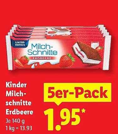Kinder Milch-Schnitte Erdbeere - 5er-Pack