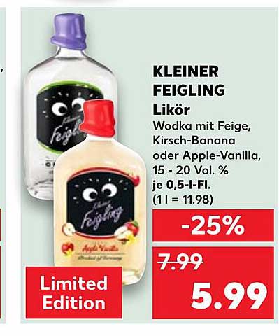 KLEINER FEIGLING Likör - Wodka mit Feige, Kirsch-Banane oder Apple-Vanilla