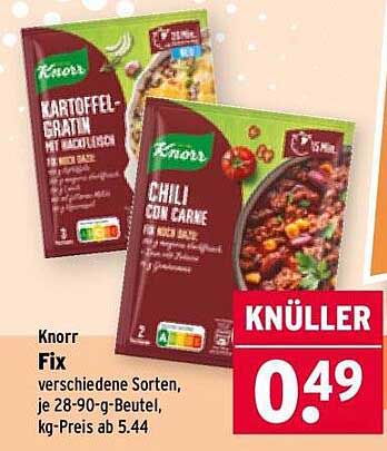Knorr Fix verschiedene Sorten, je 28-90 g-Beutel, kg-Preis ab 5,44
