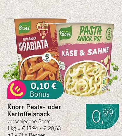Knorr Pasta- oder Kartoffelsnack - verschiedene Sorten
