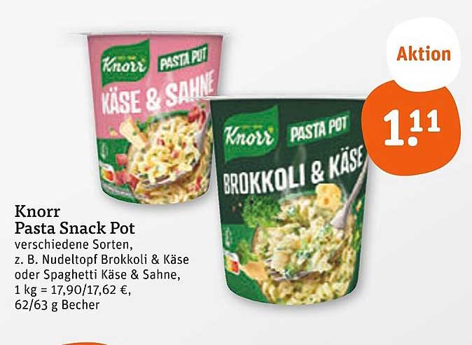 Knorr Pasta Snack Pot – verschiedene Sorten