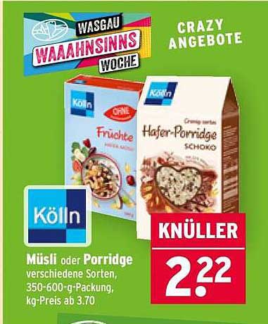 Kölln Müsli oder Porridge – verschiedene Sorten